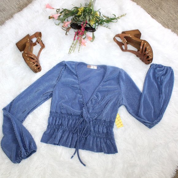 Mistyrose Bishop Sleeve Faux Wrap Blouse - Picture 14 of 14